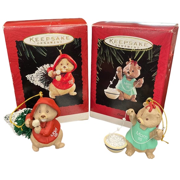 Vintage 1995 Hallmark Mom and Dad Keepsake Ornament in Original Boxes Set‎ of 2 - Picture 1 of 11
